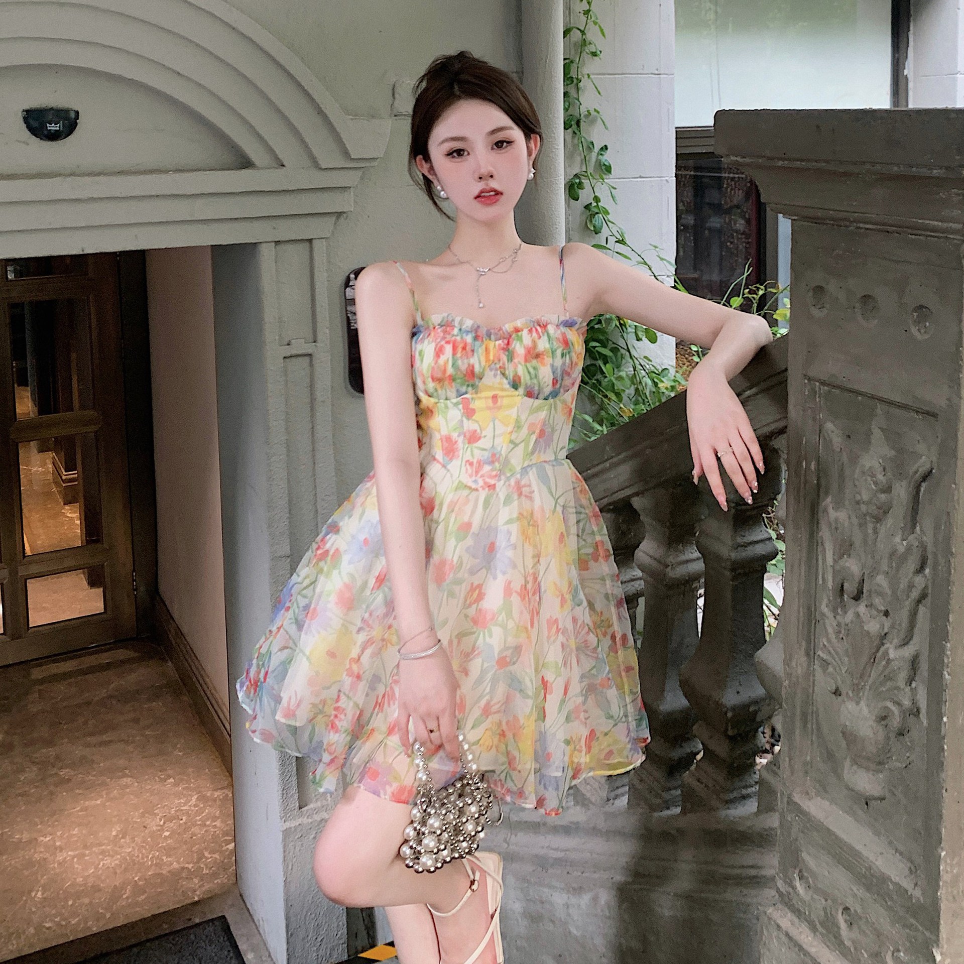Floral Suspender Midi Dress