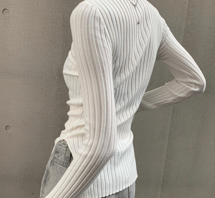 Simple High-neck Temperament Versatile Design Vertical Striped Sweater