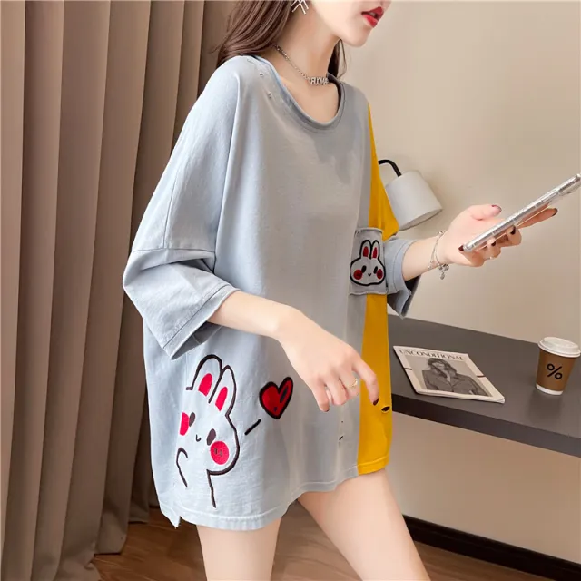 Women's Loose Embroidered Cotton Short Sleeves Grey - Shop at LoveMi