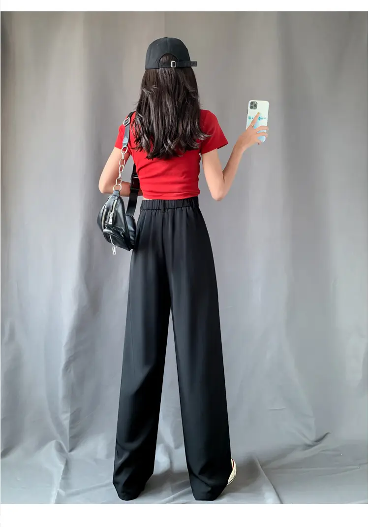 Women's Ice Silk Thin High-waisted Wide-leg Pants Straight-leg Suit Trousers