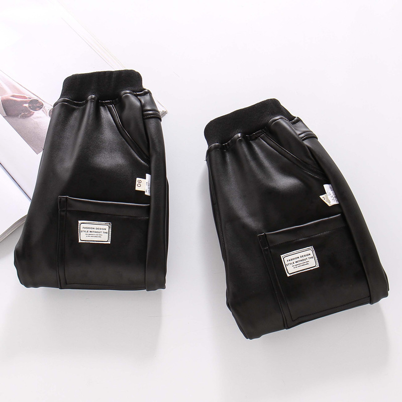 Boys Autumn And Winter Leather Pants, Boys One-piece Cotton Pants