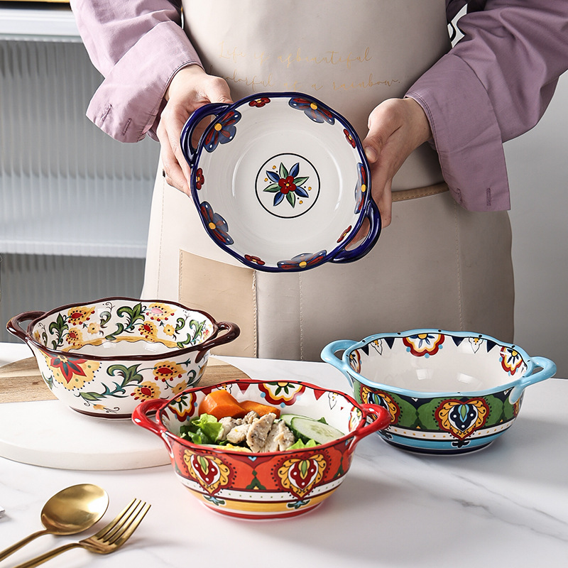 وعاء مزدوج للأذن من السيراميك الإبداعي للشوربة