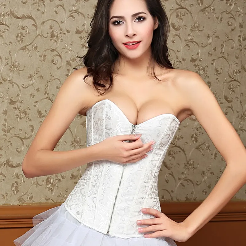 Women's Plastic Zipper Steel Bone Palace Corset - White