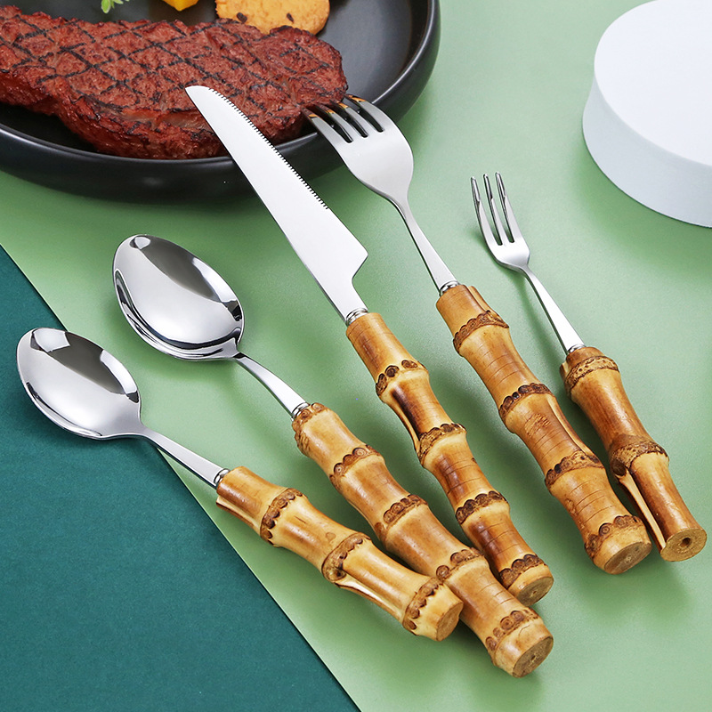 Title 8, Natural Bamboo Handle Tableware Western Steak K...