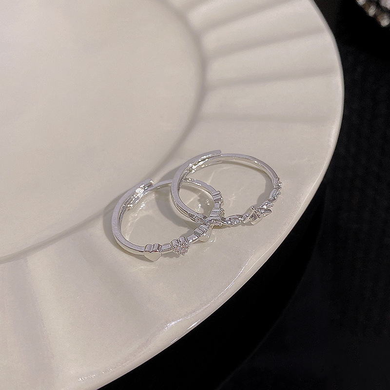 1PCS Ins Style Silver Zircon Ring For Women, Light Luxury Minimalist Design, Adjustable Open Band, Versatile Elegant Jewelry