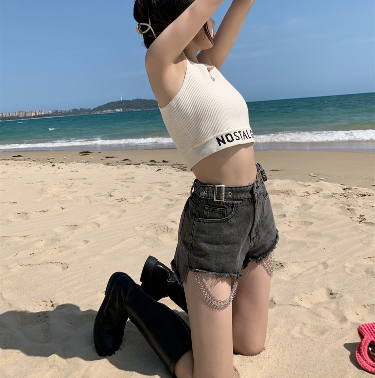 Women's Fashion High Waist Chain Denim Shorts