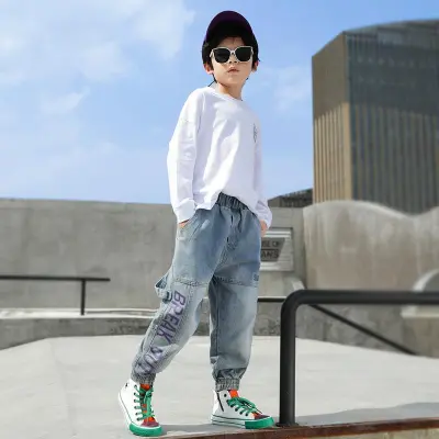 Boys' Jeans And Trousers Primary School Students Loose Western Style