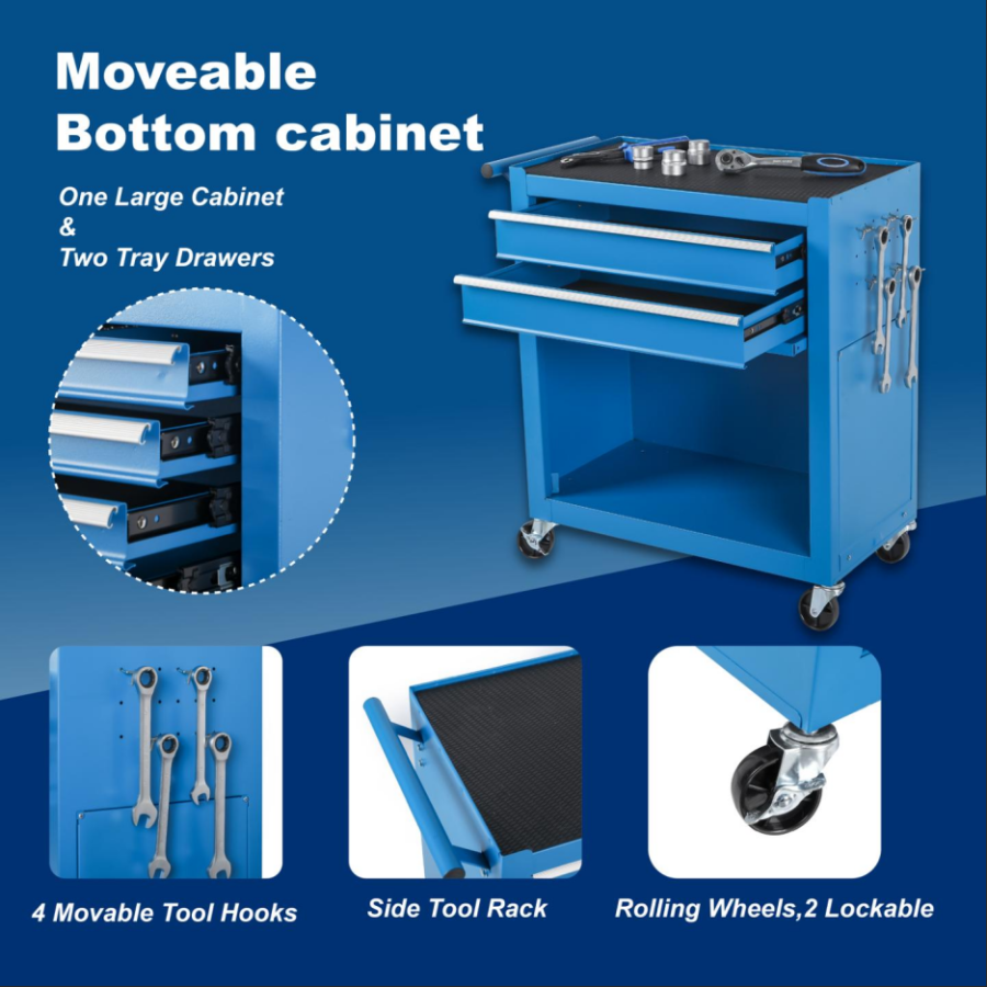 Tool Chest, 8-Drawer Rolling Tool Storage Cabinet With 2 In 1 Detachable Top Tool Box, Liner, Lockable Wheels, Side Hooks, Metal Tool Cart For Garage