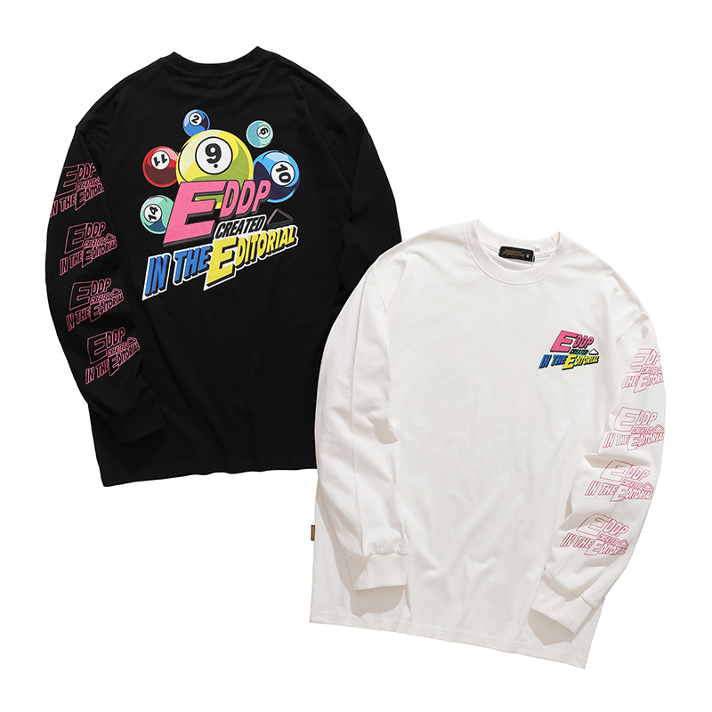 Men's And Women's Billiards Print Letters Long Sleeve Loose T-Shirt