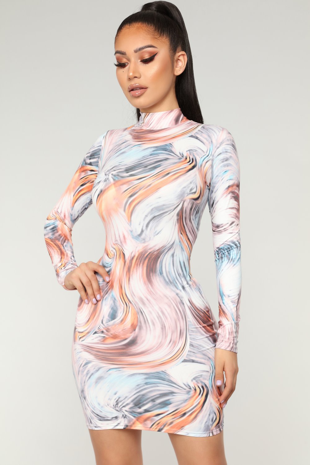 Digital Print Stormy Weather Mini Dress