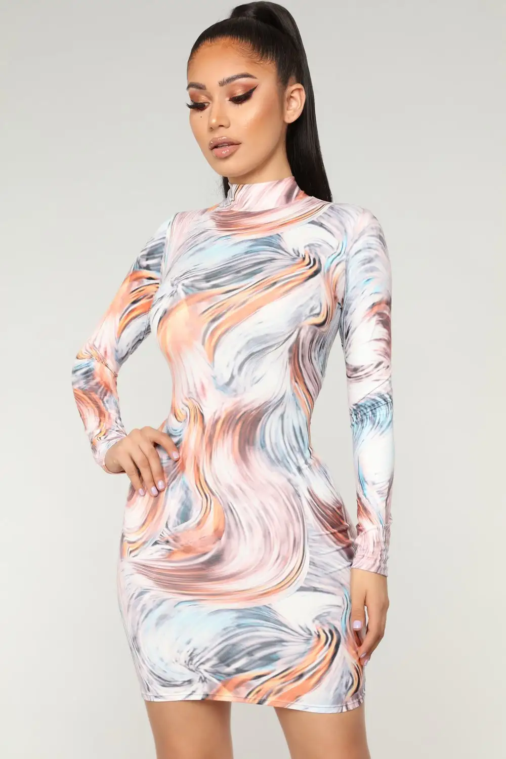 Digital Print Stormy Weather Mini Dress