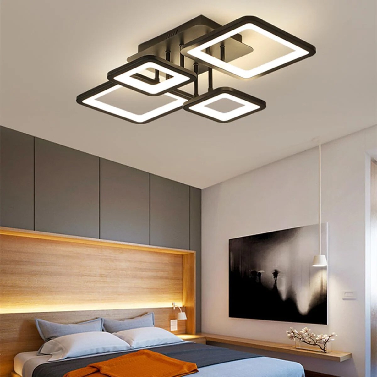 54W Modern LED Ceiling Light Dimmable Black Chandelier Living Room Romote — image 3
