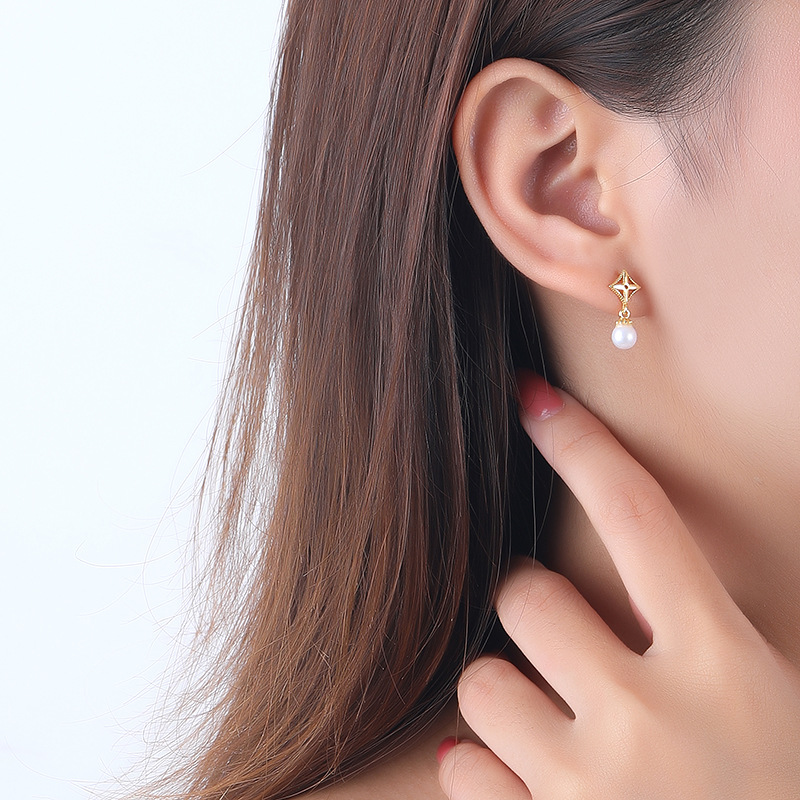 Damira S925 Sterling Silver Four-leaf Clover Pearl New French Retro