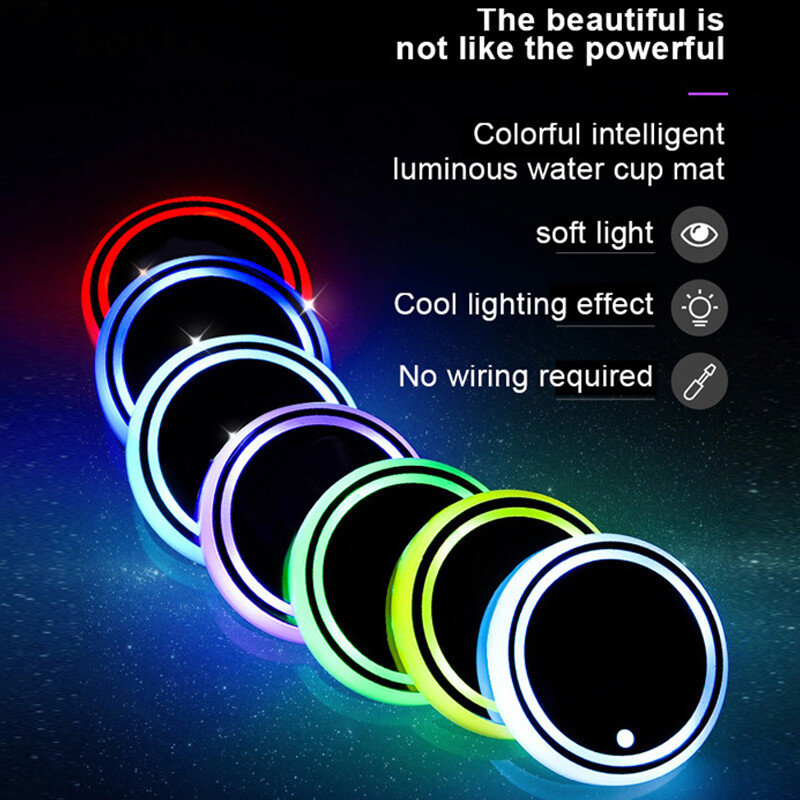 2Pcs Colorful Led Car Cup Holder Bottom Pad Mat Coaster Auto Atmosphere Lights — image 5
