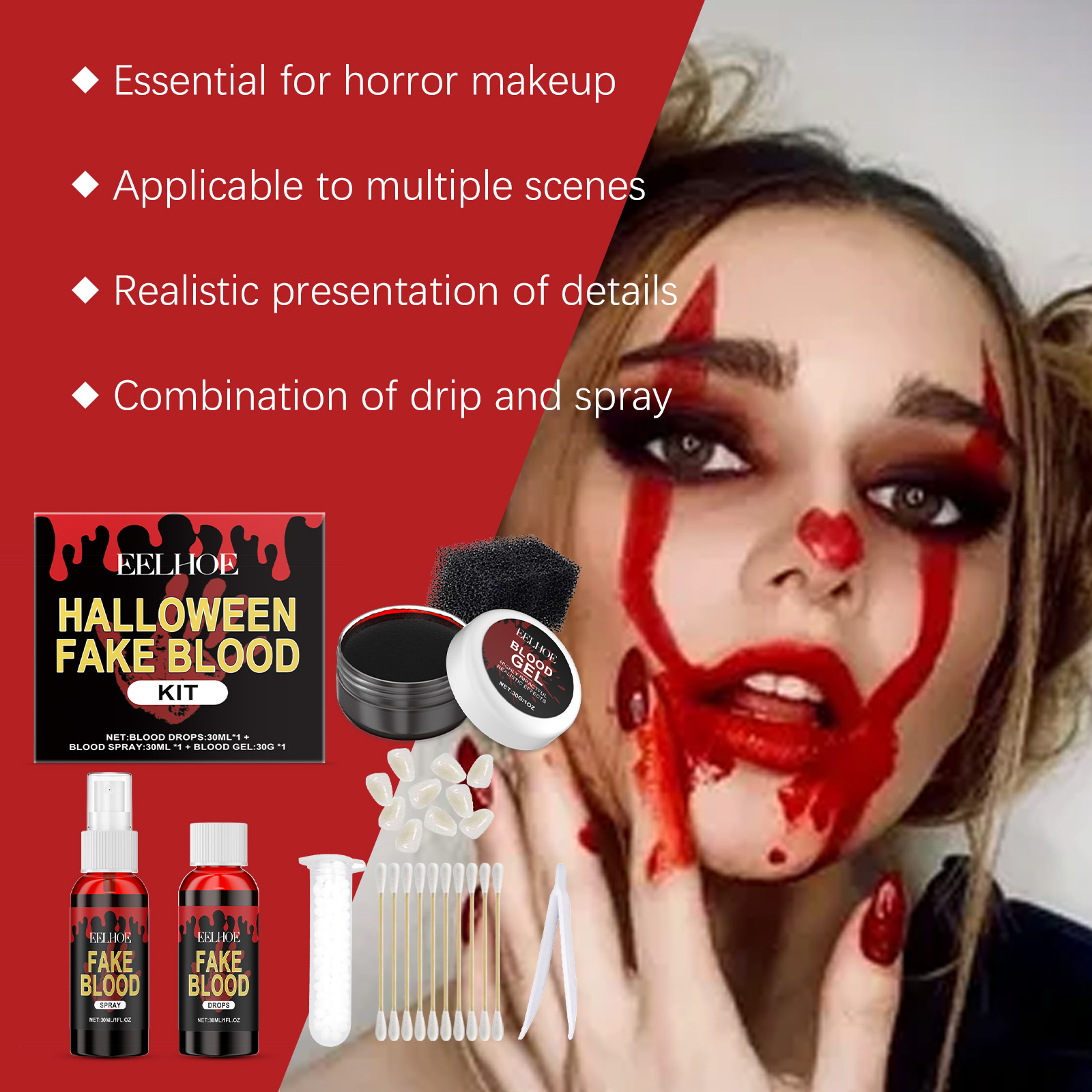 Halloween Fake Blood Set, Realistic Simulation Blood, Festival Special Effects Makeup Kit