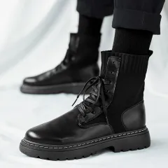 High-top Tooling Casual Martin Boots Running Shoes - Black - View 1