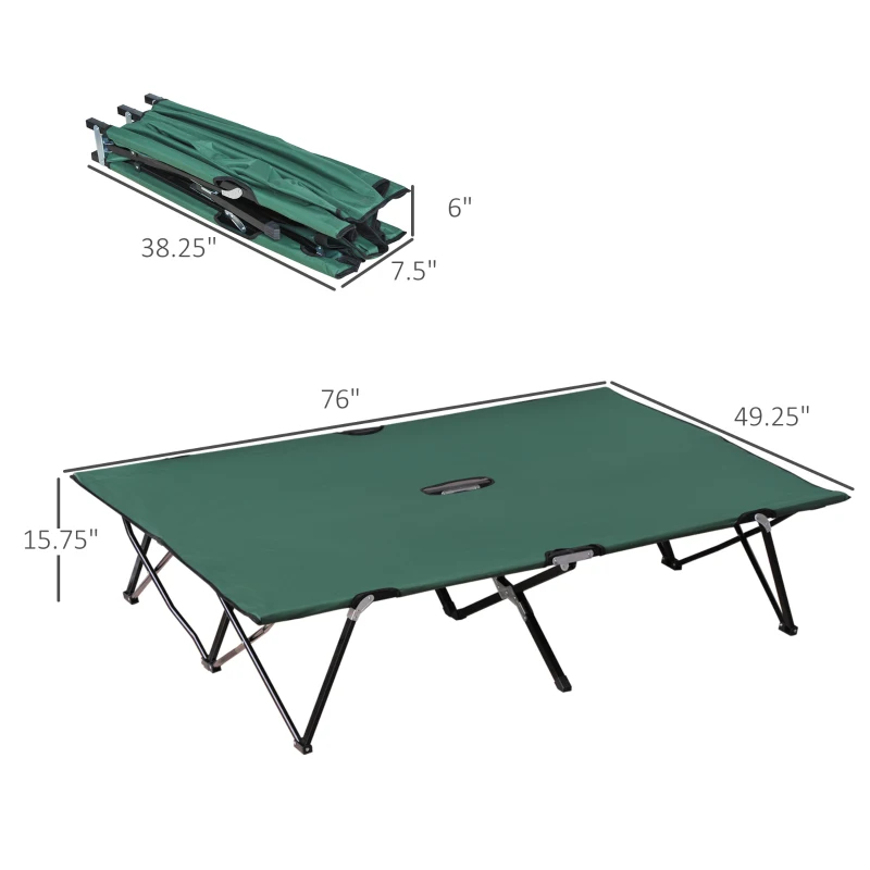 2 Person Folding Camping Cot For Adults, 50 Extra Wide Outdoor Portable Sleeping Cot With Carry Bag, Elevated Camping Bed, Beach Hiking, Green