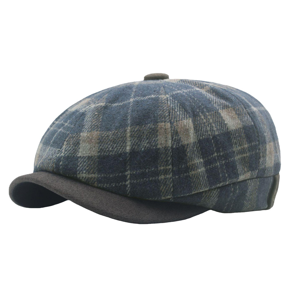 Woolen Wool Colored Plaid Octagonal Antique Woven Beret