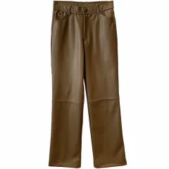European And American Style Solid Color Loose High Waist Slim Leather Pants - Khaki - View 1