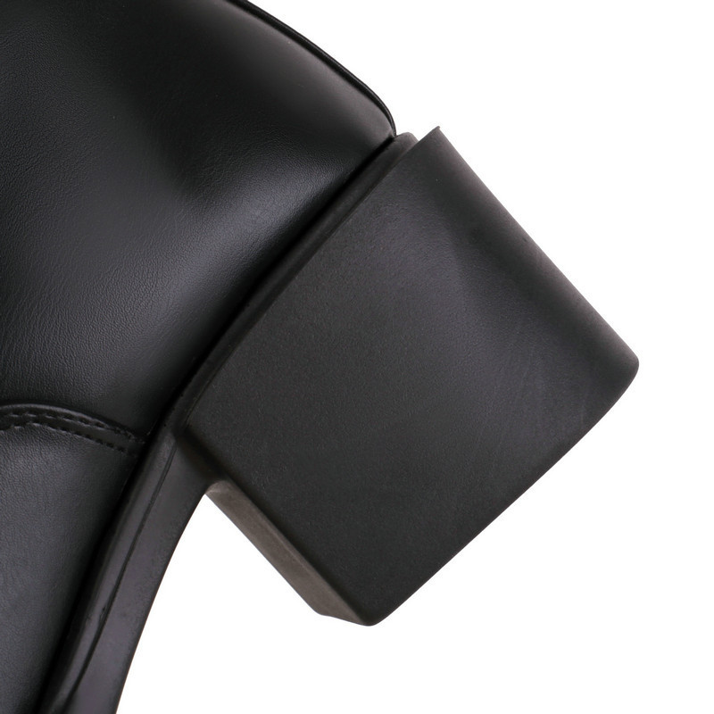 Women's Knight Martin Boots Round Toe Chunky Heel Front Zipper