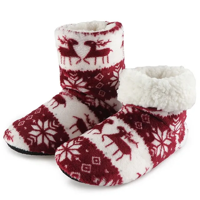 Winter Fur Slippers For Women Warm Shoes Slipper Christmas Crimson 6.5Stlye - Shop at LoveMi