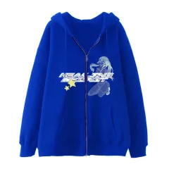 Casual Cardigan Print Zip Sweatshirt Casual Cardigan Dark Butterfly Print Zip Sweatshirt - Blue - View 1