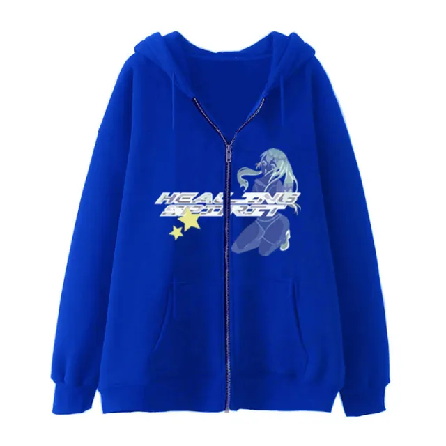 Casual Cardigan Print Zip Sweatshirt Casual Cardigan Dark Butterfly Print Zip Sweatshirt Blue - Shop at LoveMi
