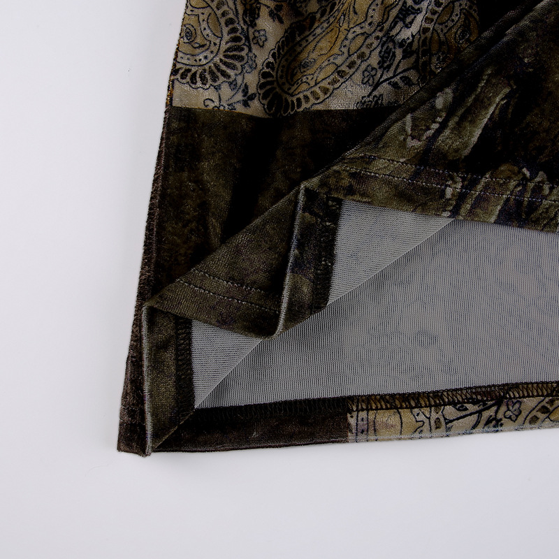 Vintage Contrast Panel Velvet Skirt