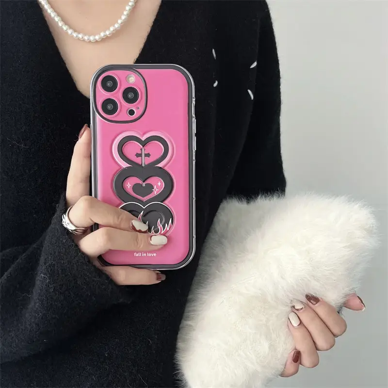 Black Love Wrist Strap Silicone Phone Case