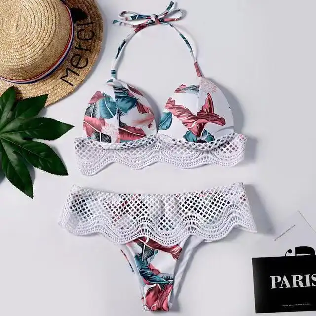 Sexy Solid Color Swimsuit Small Chest Gathered Backless Split Swimsuit