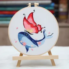 Embroidered Diy Materials Pack Whale With Butterfly Handmade Hanging Pictures - Realize Ones Dream - View 1