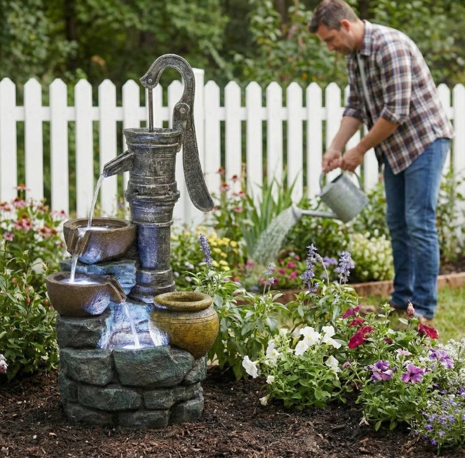 32inch H Large Outdoor Fountains With Vintage Pump Ideal For Patio Yards Outdoor Gardens And Home Art Decor Crafted From Weather-Resistant Materials For Year-Round Use — foto 3
