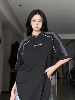 Women's INS Summer Loose Short Sleeve T-shirt Oversize - Spliced Tshirt - View 1