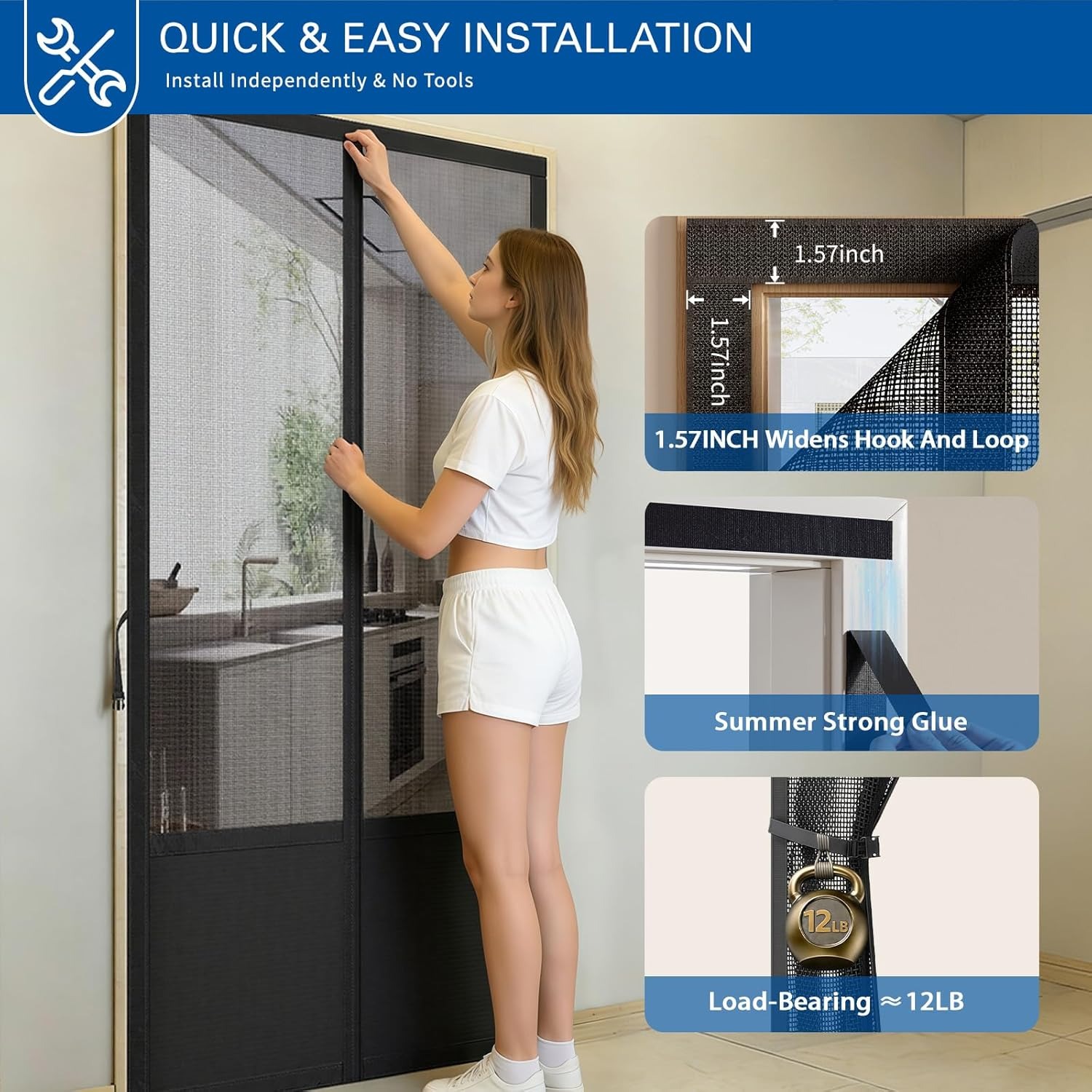 Magnetic Mesh Door Screen, No Drilling Required, Anti-Mosquito Dustproof, Automatic Closure, Pet Friendly, Ideal For Living Room Balcony 3