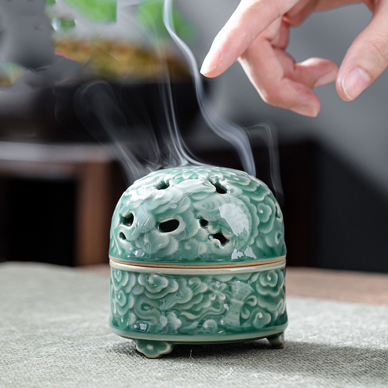 Embossed Incense Burner With Lid Creative Small Base Accessories