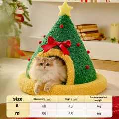 Christmas Sock Shaped Cat Nest, Cat Bed, Winter Warm Semi-Enclosed Cat Sleeping Bag, Or Christmas Small Dog Kennel - Christmas Tree Triangle Nest - View 1