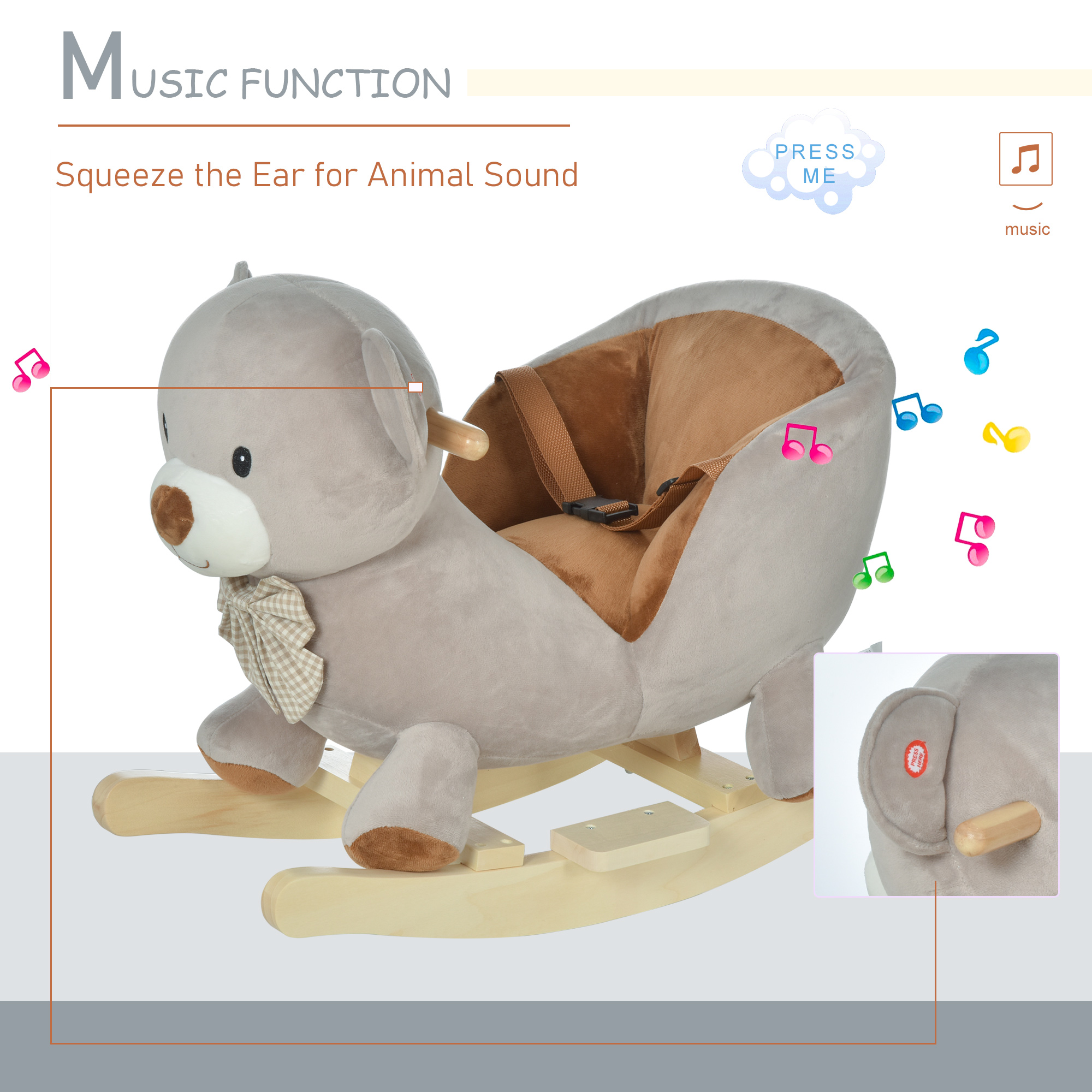 Children's Rocking Horse, Plush Donkey Shaped Riding Chair, With Sound Effects — image 2