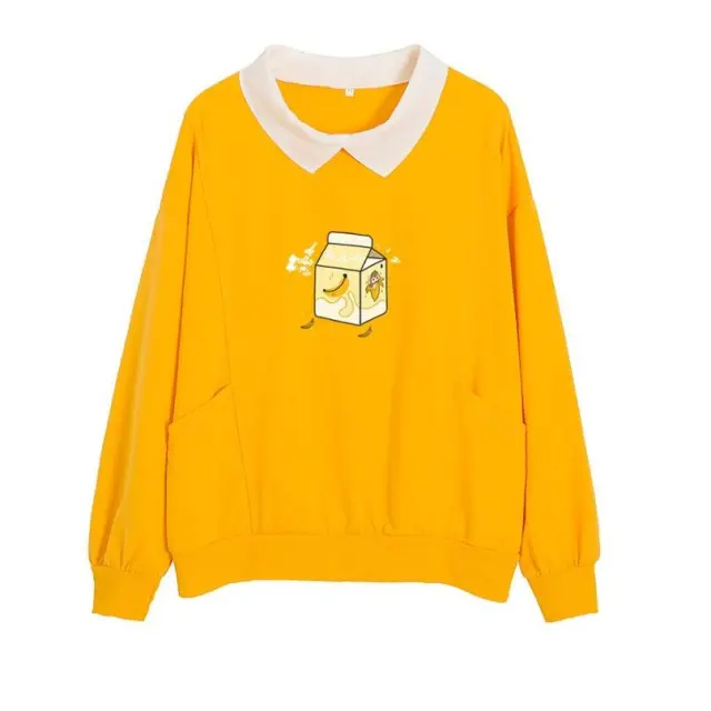 Banana Milk Cute Monkey Oversized Collar Pullover Yellow - Shop at LoveMi