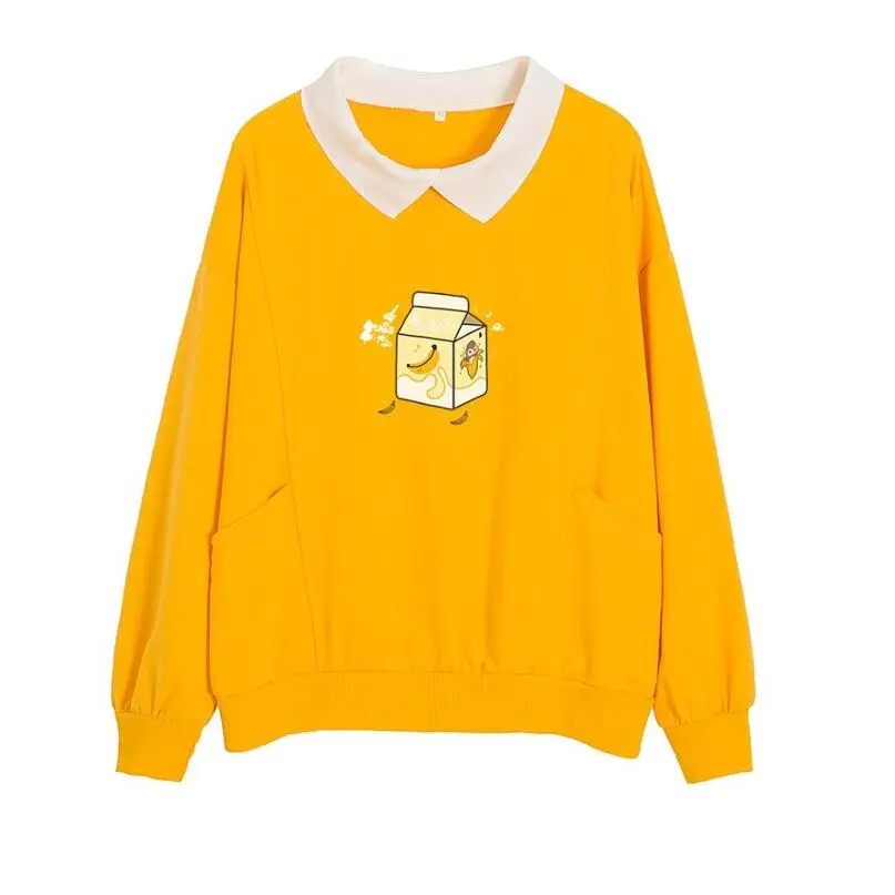 Banana Milk Cute Monkey Oversized Collar Pullover - Yellow