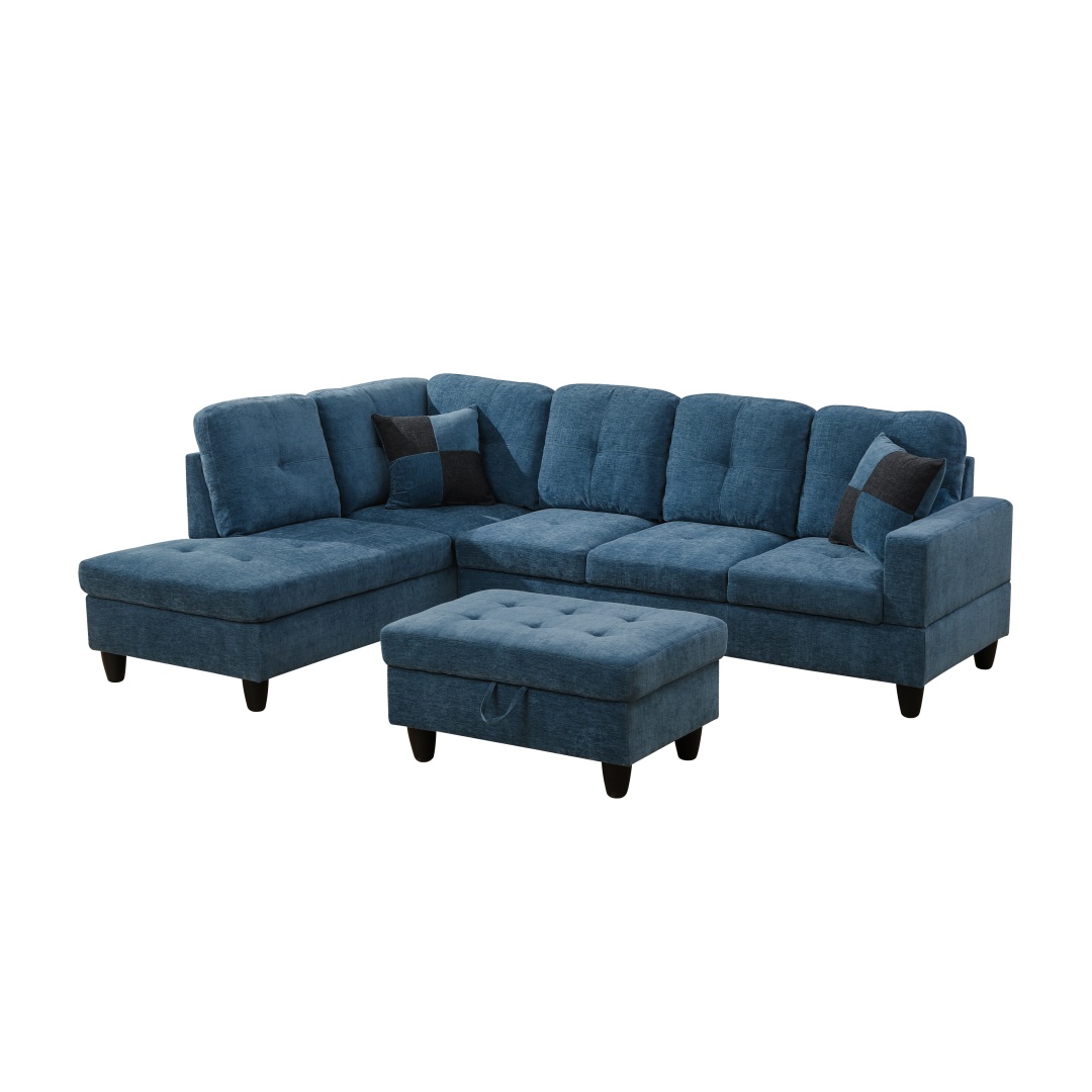 Pickup Only--Blue Flannel 3-Piece Couch Living Room Sofa Set