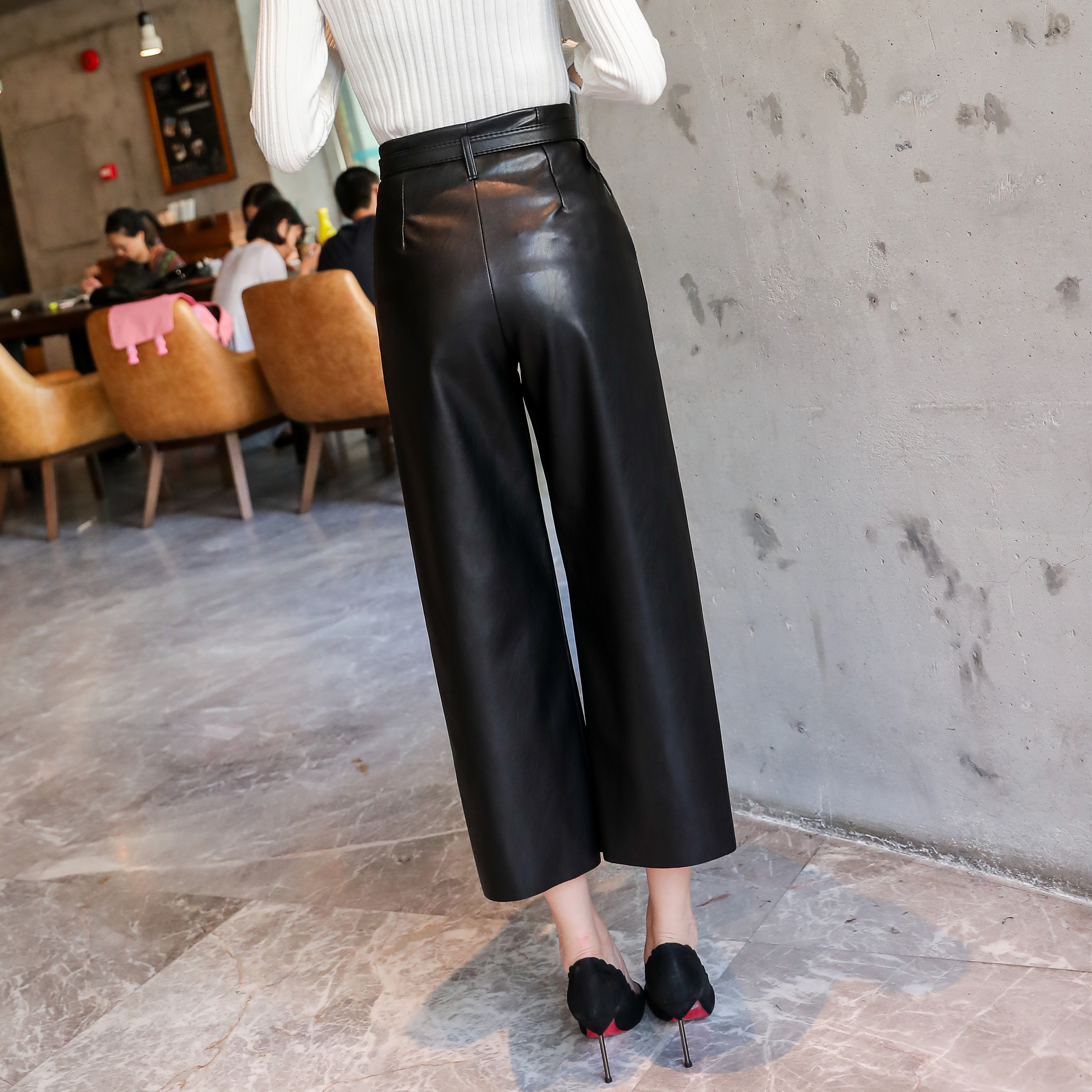 Title 2, New Spring Womens PU Leather Pants With Belt H...