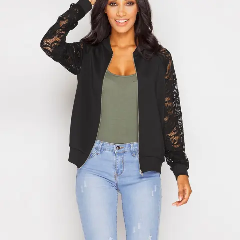 Women Bomber Jacket with Lace