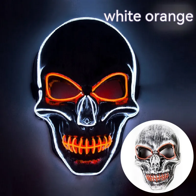 Luminescent Light Luminous Plastic Mask - White Orange Two Tone Skull