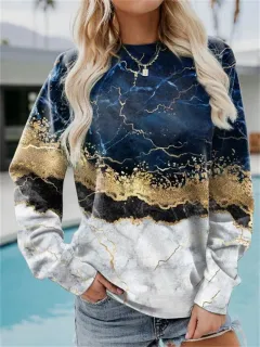 Geometric Loose Print Long Sleeve Crew Neck Sweater - 4 Style - View 1