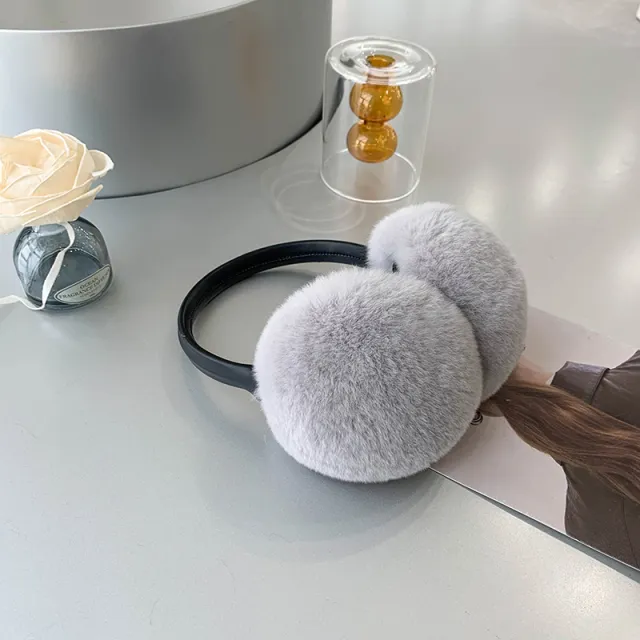 Female Autumn And Winter Warm Rex Rabbit Fur Solid Color Earmuffs Light Grey - Shop at LoveMi