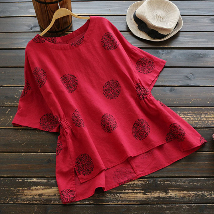 Women Solid Color Big Polka Dot Waist Top