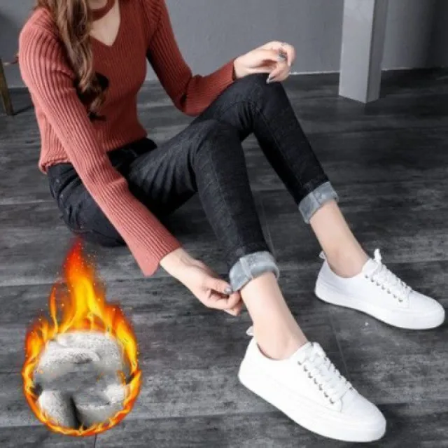 High waisted Ankle length Trousers With Fleece Black White Ash Velvet - Shop at LoveMi