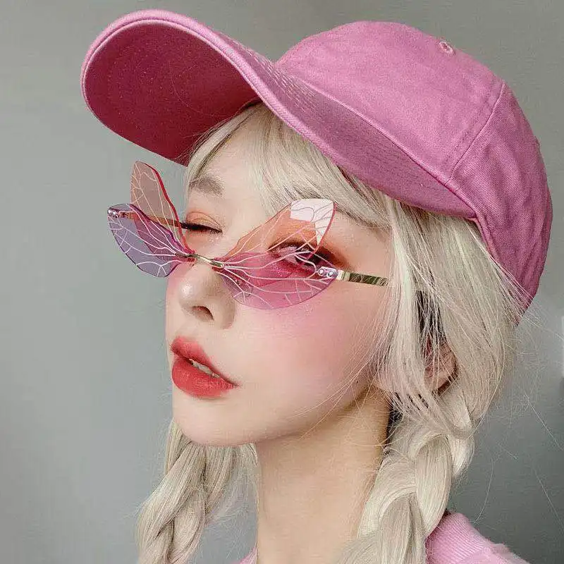 Frameless Trimming Sunglasses Women Dragonfly Wings