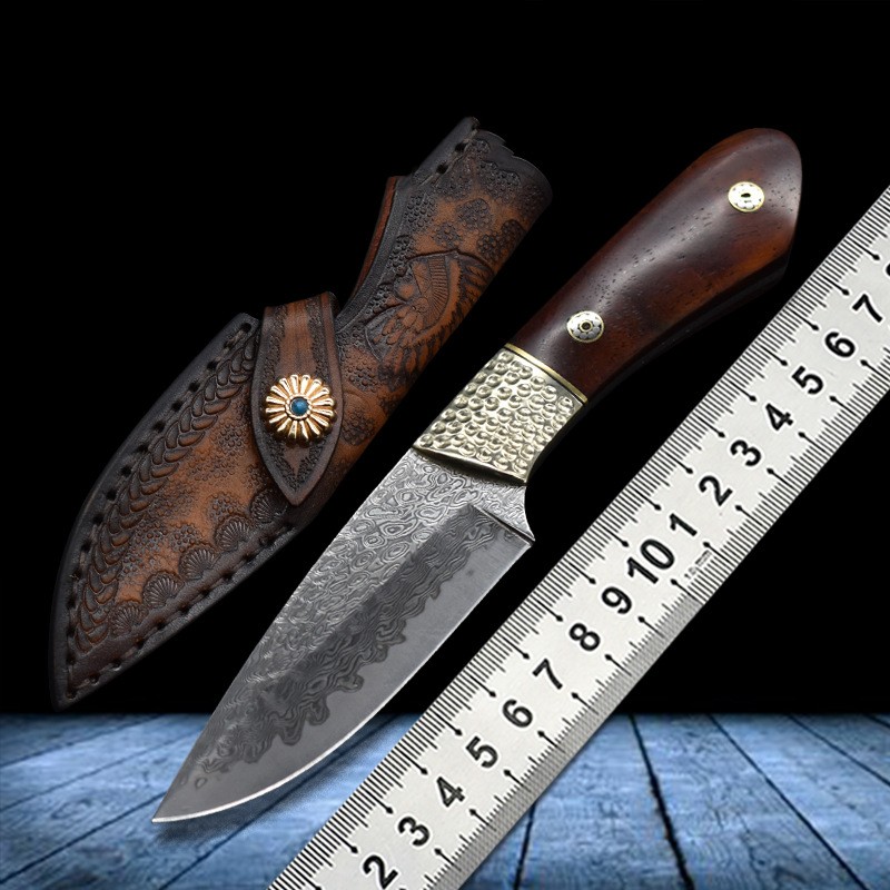 Title 3, Small Straight Knife Damascus Steel Carry-on Hi...