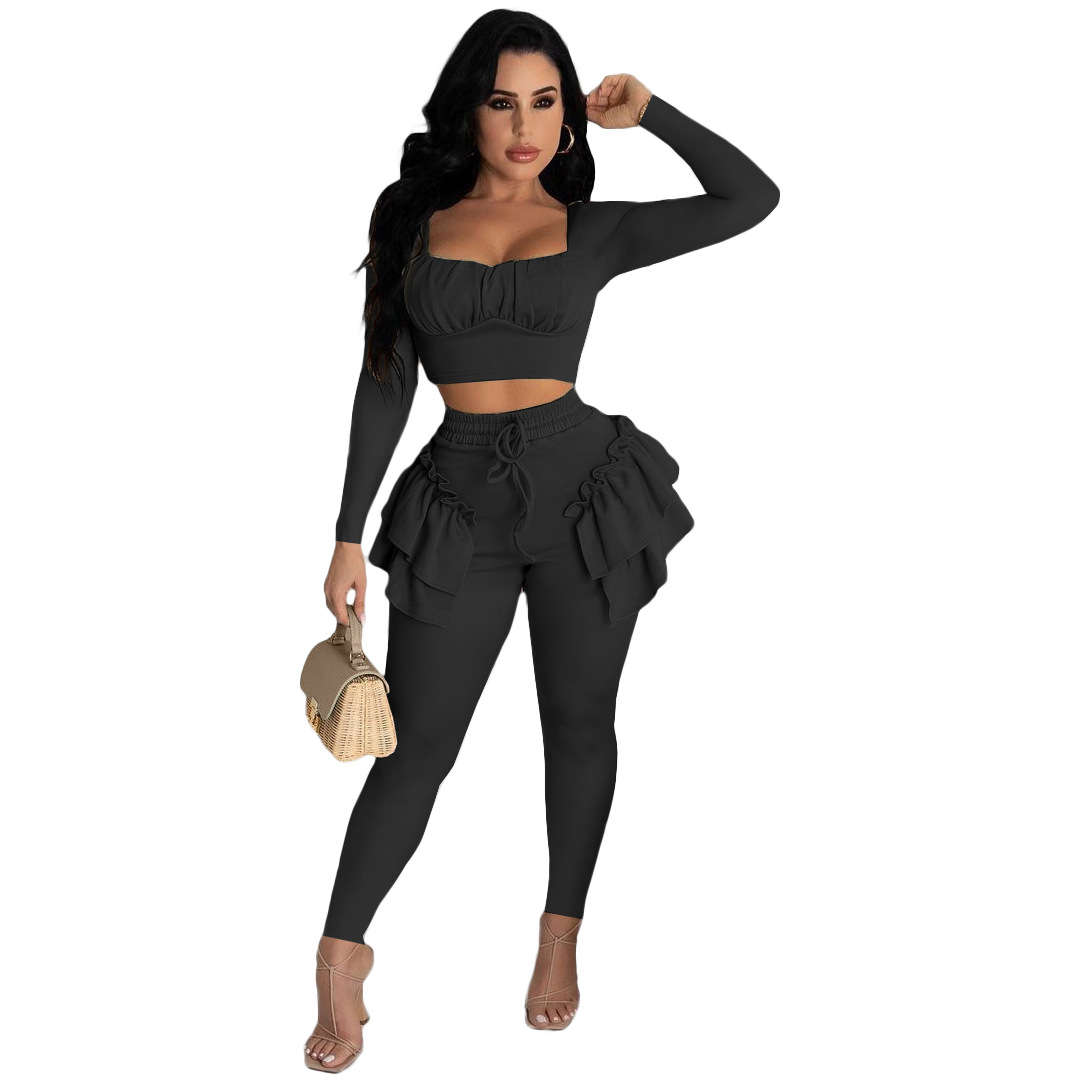 European And American Women's Lace-up Trousers Long-sleeve Suit